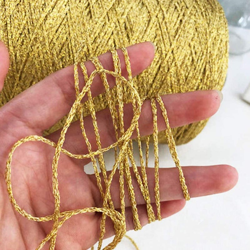 Clisil 100g 860yds DIY Gold Yellow Lurex Thread, 3mm Thick Shining Glitter Sparkle Metal Yarn for Crochet Ornaments Knitting, Fancy Metallic Yans for Crafting Decoration Projects Sweater Scarf Bag - Image 1